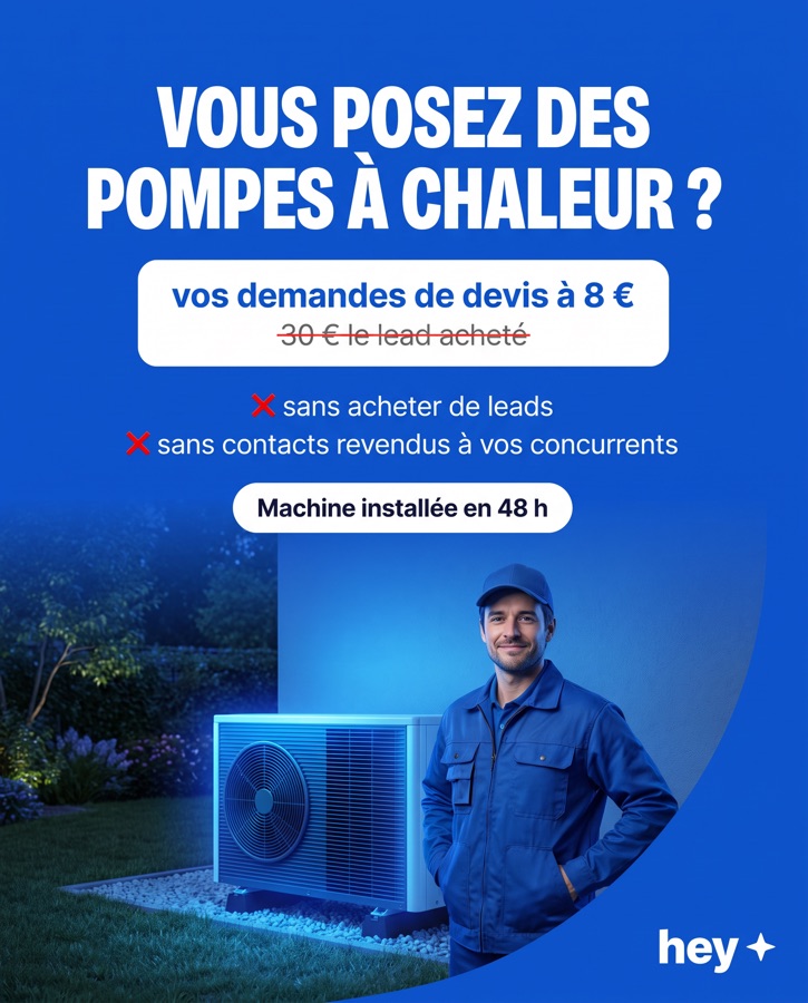 Exemple de publicité hey pour installateur de pompes à chaleur