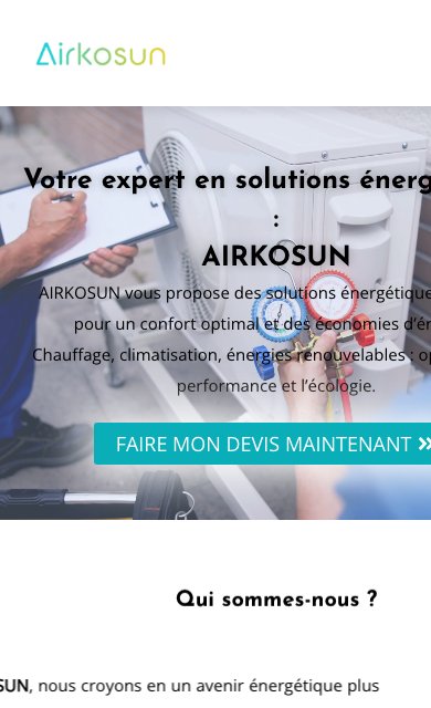 Le site d'Airkosun, installateur clim et pompe à chaleur