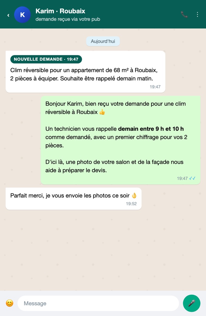 Réponse automatique envoyée au prospect en moins de 60 secondes